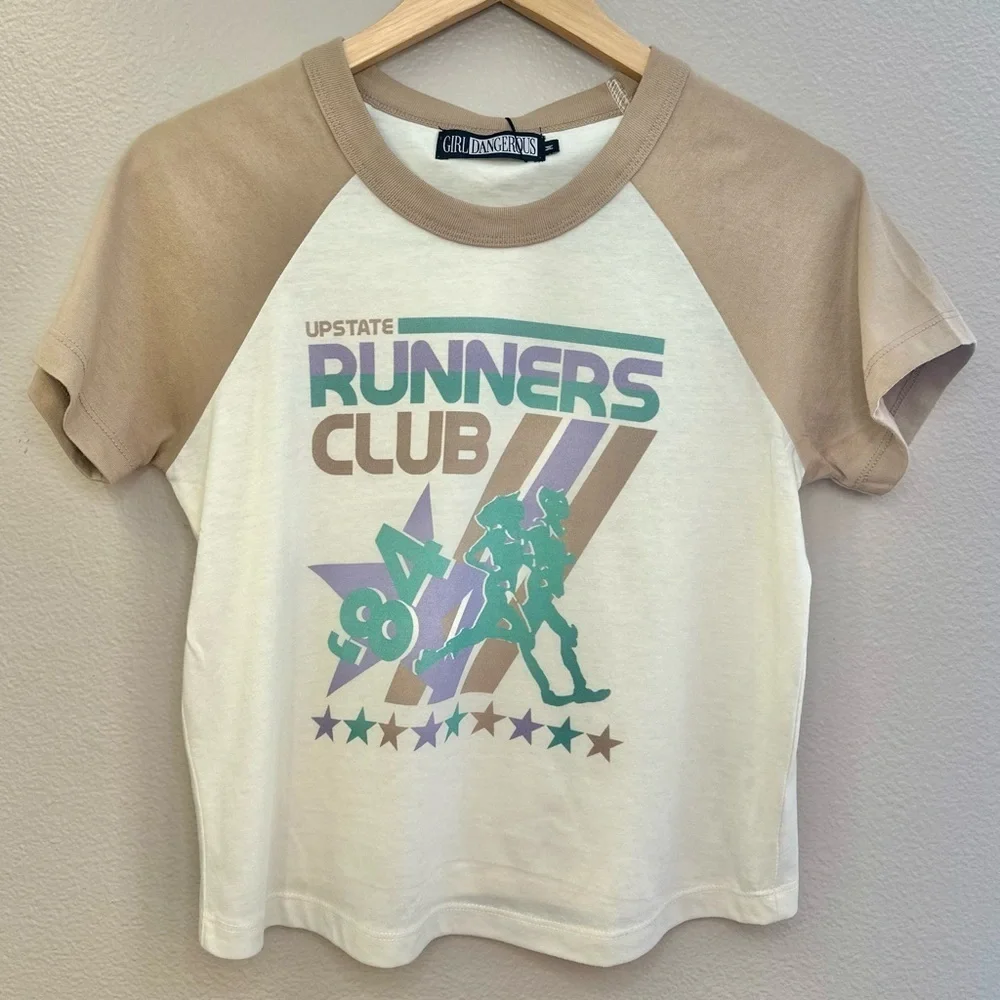 NWT Girl Dangerous Free People Runners Club 84 Graphic Short Sleeve Crop Shirt